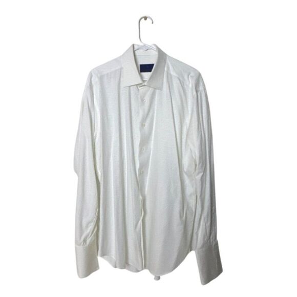 David Donahue Mens White Paisley Dress Shirt 100% Cotton Size 17